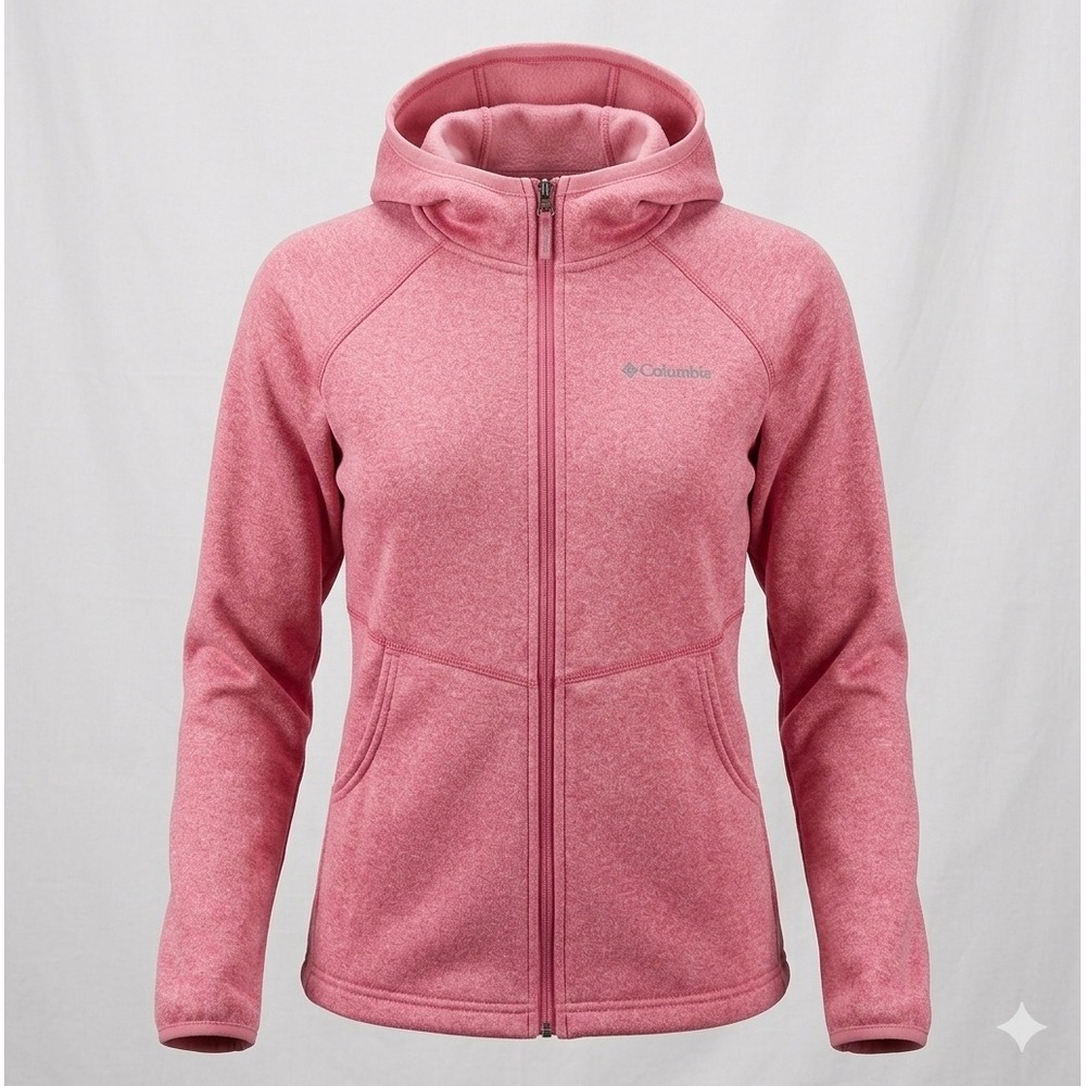Columbia Girl's Pink Fleece Full Zip Up Long Sleeve Hooded Jacket. Size M